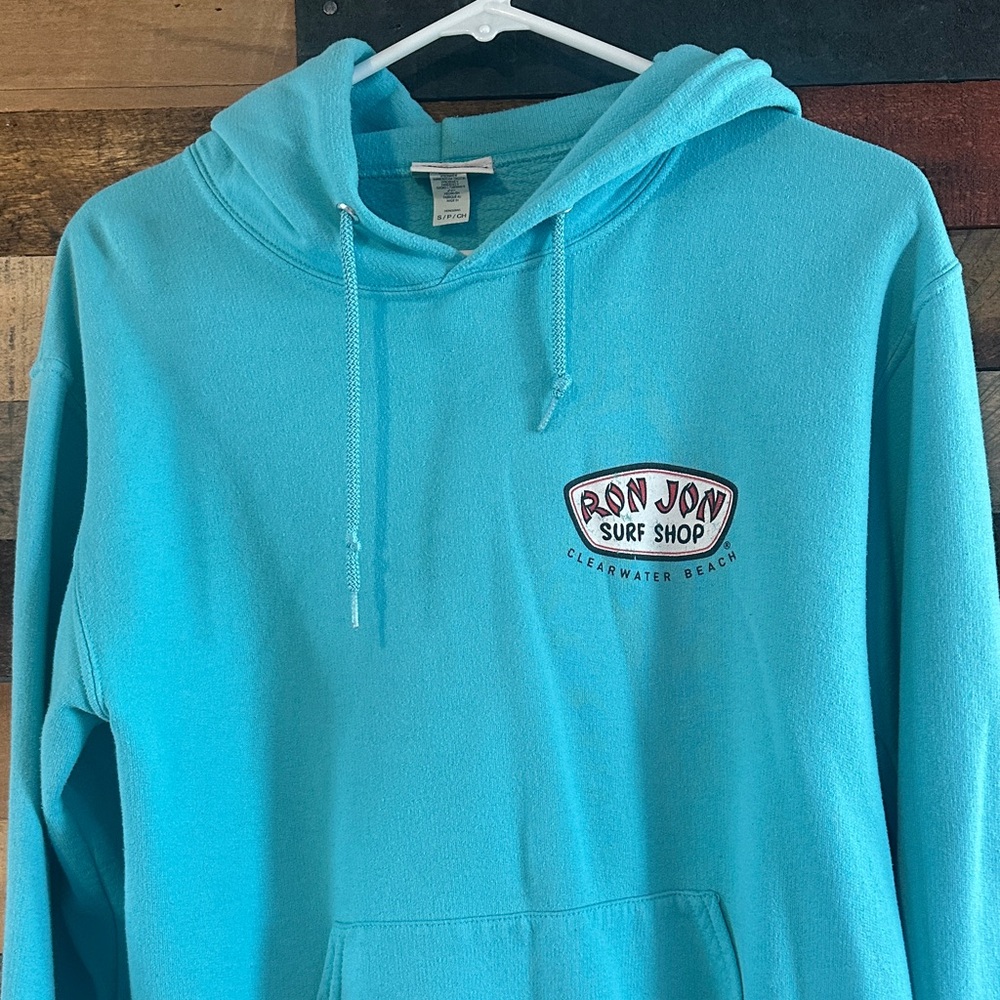 Ron Jon Aqua Hoodie with Surfboard Graphic